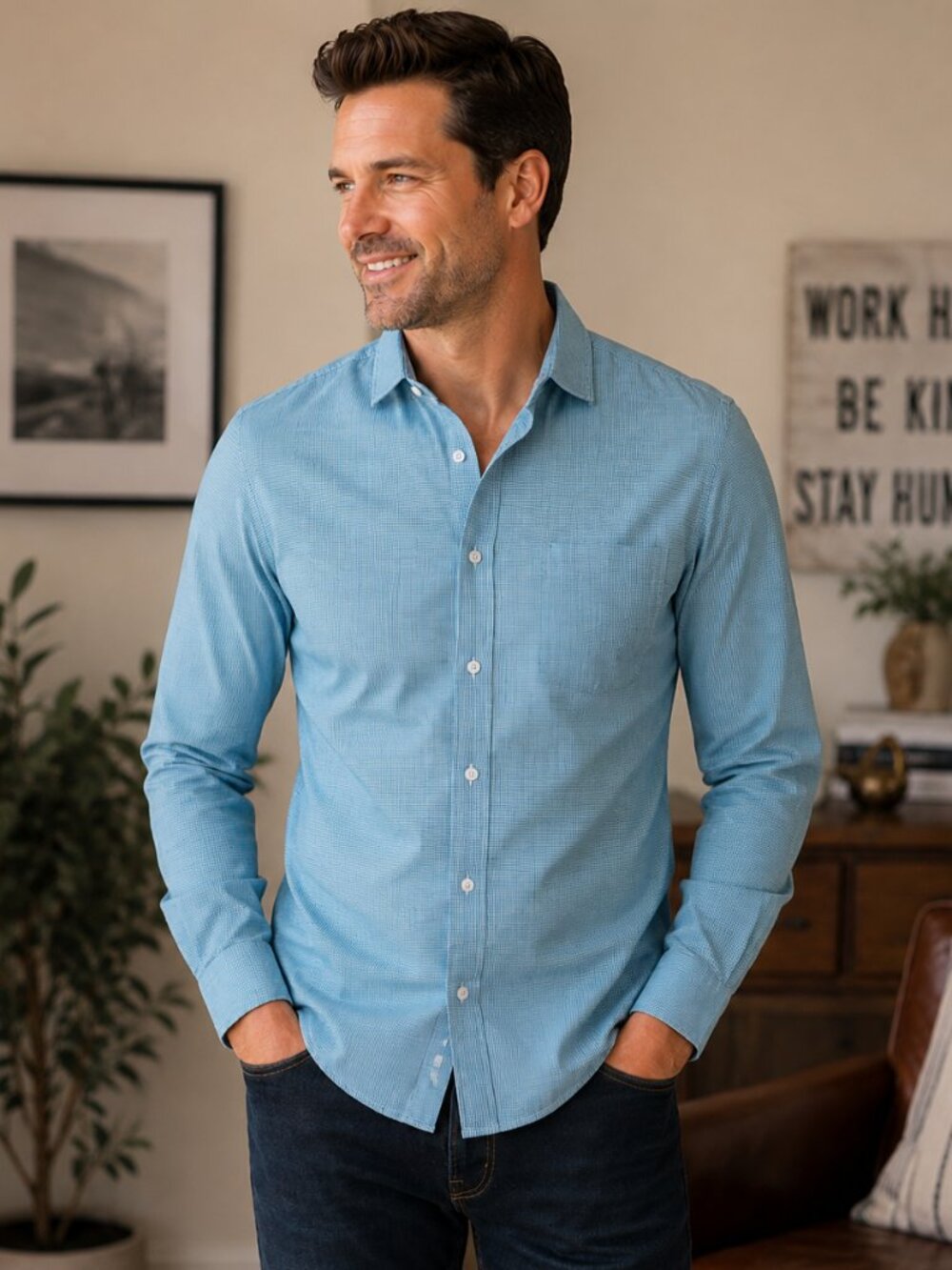 J.Crew Ludlow Premium Slim-Fit Dress Shirt | Blue & White | Size L